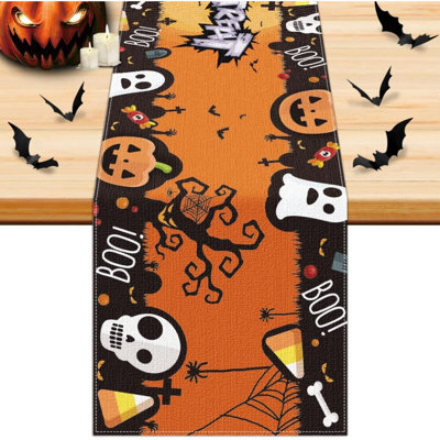 Halloween Holiday Table Runner, 13 X 72 Inch Halloween Table Decor, Farmhouse Table Runners For Indoor Outdoor Family Dinner, Friends Party, Halloween Decorations With 12 Pack 3D Bats