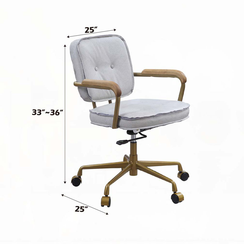 Siecross Vintage White Top Grain Leather Office Chair, Antique White/Gray