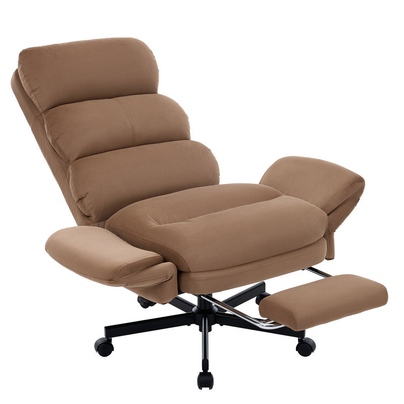 Chaise de bureau moderne rembourrée avec assise large, dossier rembourré et siège à pieds croisés, Brun