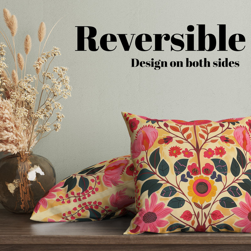 Housse de coussin réversible à motif floral Folk Maximalist, H 20 po x l 20 po