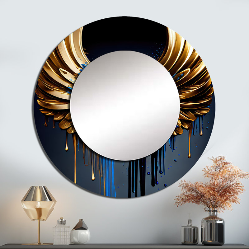 Miroir mural quantique bleu et doré, 29 po x 29 po