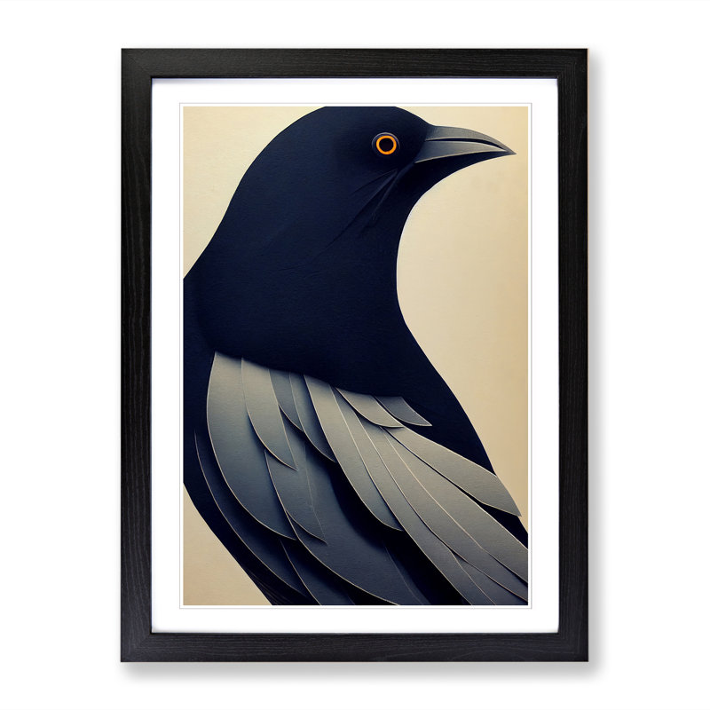 Crow Bird Art - Picture Frame Print, 46cm H x 34cm W, Black