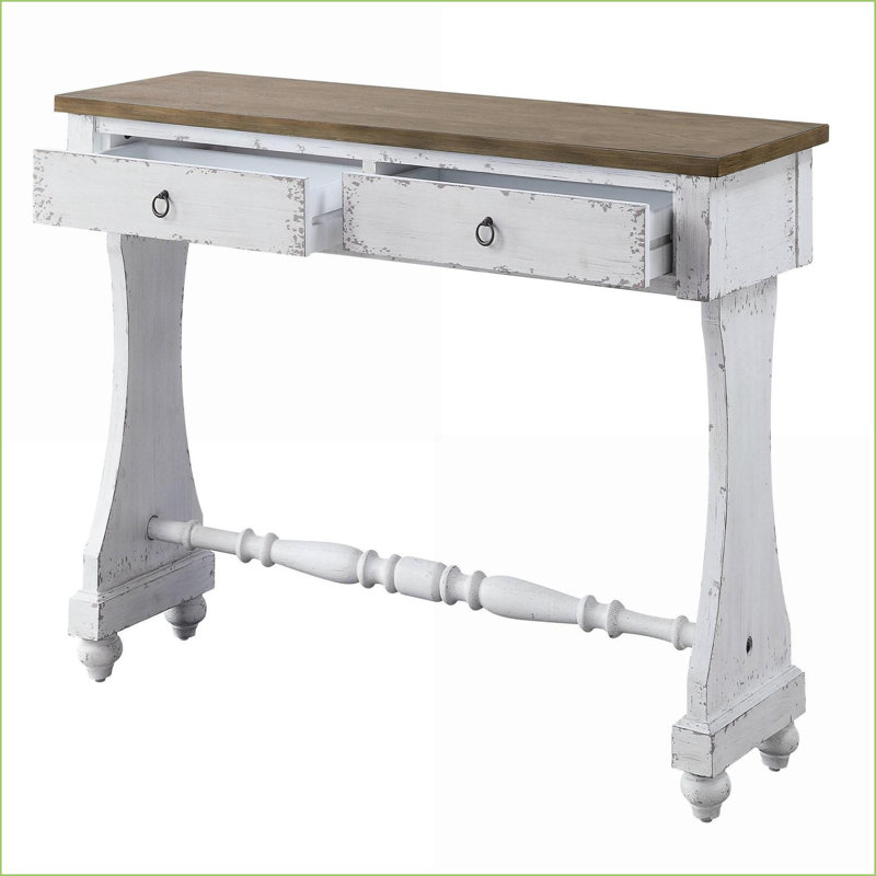 Table basse antique blanche avec 2 tiroirs - Glissières en bois pour un accès facile Rangement organisé