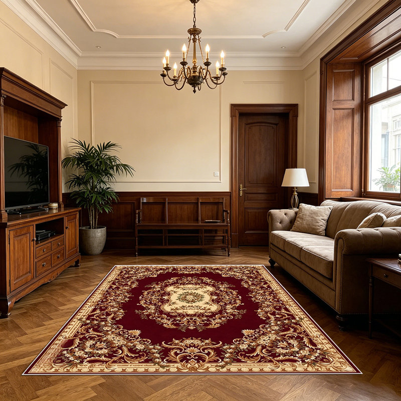 1PC Vintage Persian Oriental Floral Burgundy & Cream area rugs for Living Room, Soft, All seasons, Easy-maintain, Washable Indoor mat, Farmhouse suitable for dining room, bedroom, entryway, kitchen, home office, hallway, Home Decor, Outdoor Decor.
