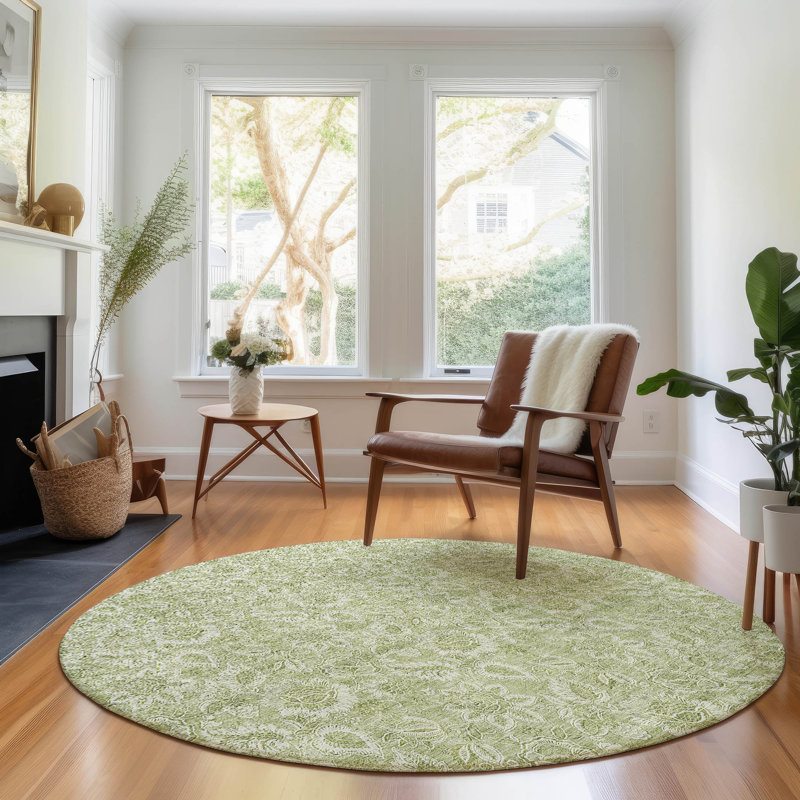 Premium Machine Washable Prisco Aloe Rug, Round 8'