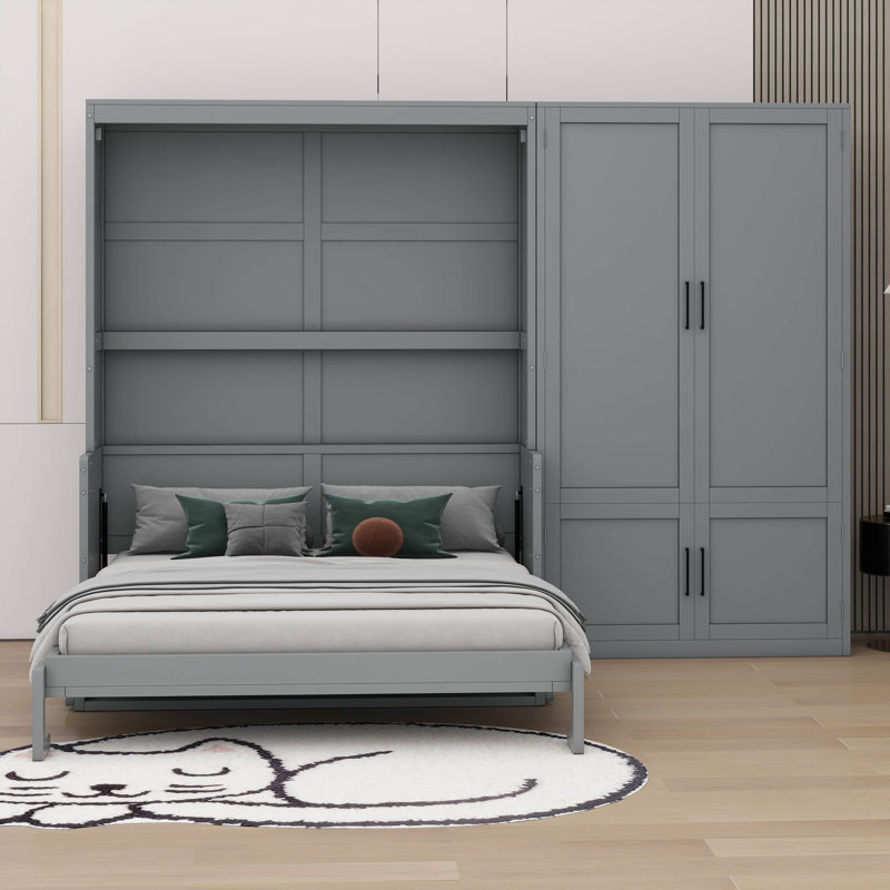 Lit escamotable avec placard Culbreth, Gris