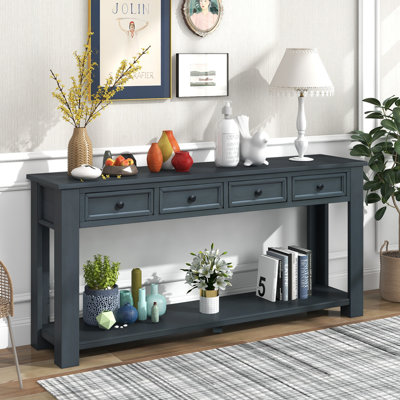 63 Inch Console Table/Sofa Table With Storage Drawers And Bottom Shelf For Entryway And Hallway