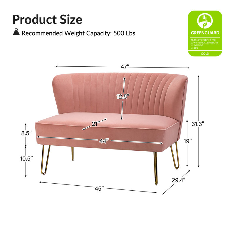 Causeuse rembourrée Euclid, Velours rose