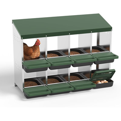 Boîte de nidification à 8 compartiments pour poules roulantes, nid pondeur en acier galvanisé résistant aux intempéries avec coussinets souples, boîte de volaille murale ou autoportante, vert