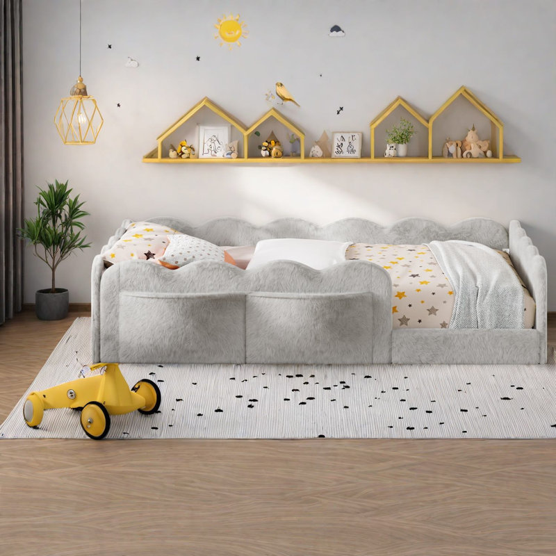 Lits simples modernes avec rangement, structure de plancher en bois aggloméré moelleux pour chambre d'enfant