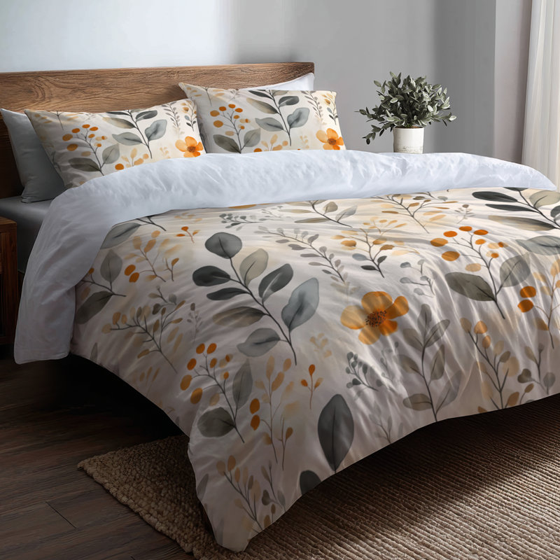 Ensemble de housse de couette et de coussin Boho Bedding 3 - Orange Botanical Sand Garden