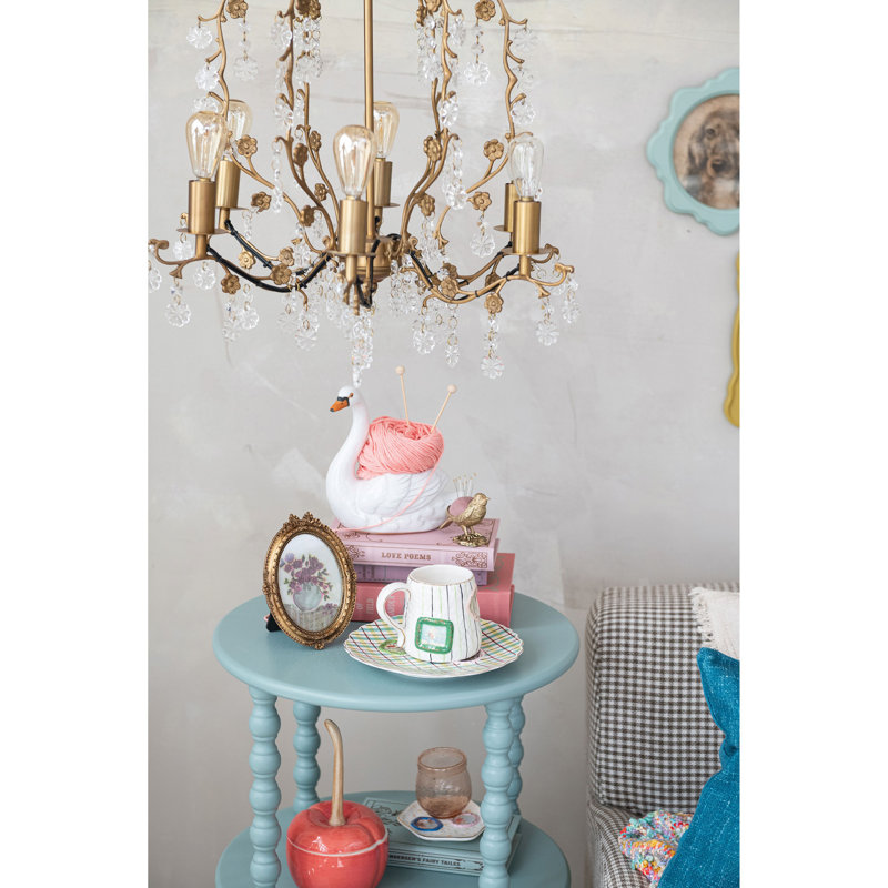 Lustre en métal avec fleurs et cristaux de verre