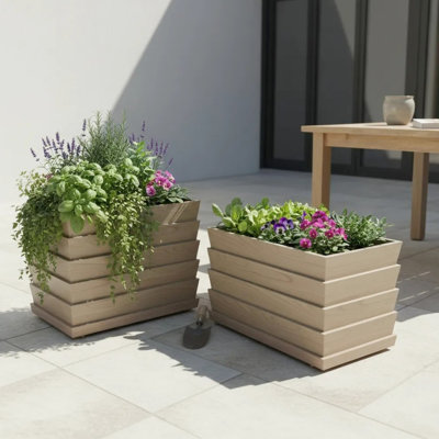 Rectangular Ridge Box Planter Tall, Ash Brown, Lightweight Aluminum, Long - Term Use, Adjustable Planting Depth, Wood Tone Finish And Pre Cut Drainage Tall With Finish, Depth