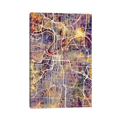 Kansas City Missouri City Map II by Michael Tompsett - 1 Piece Wrapped Canvas Wall Art