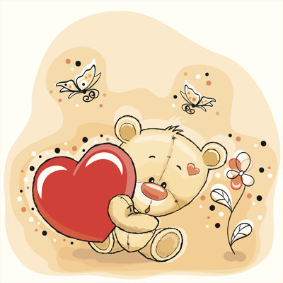 Bear with Heart 1 Piece Wrapped Canvas Wall Art