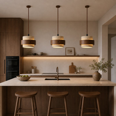 Modern Natural Stone And Wood Pendant Light