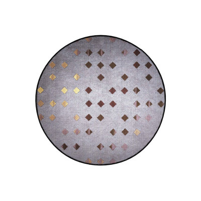 Round Light Gray Base with Square Shapes Woven Base Decorative Machine Washable Rug