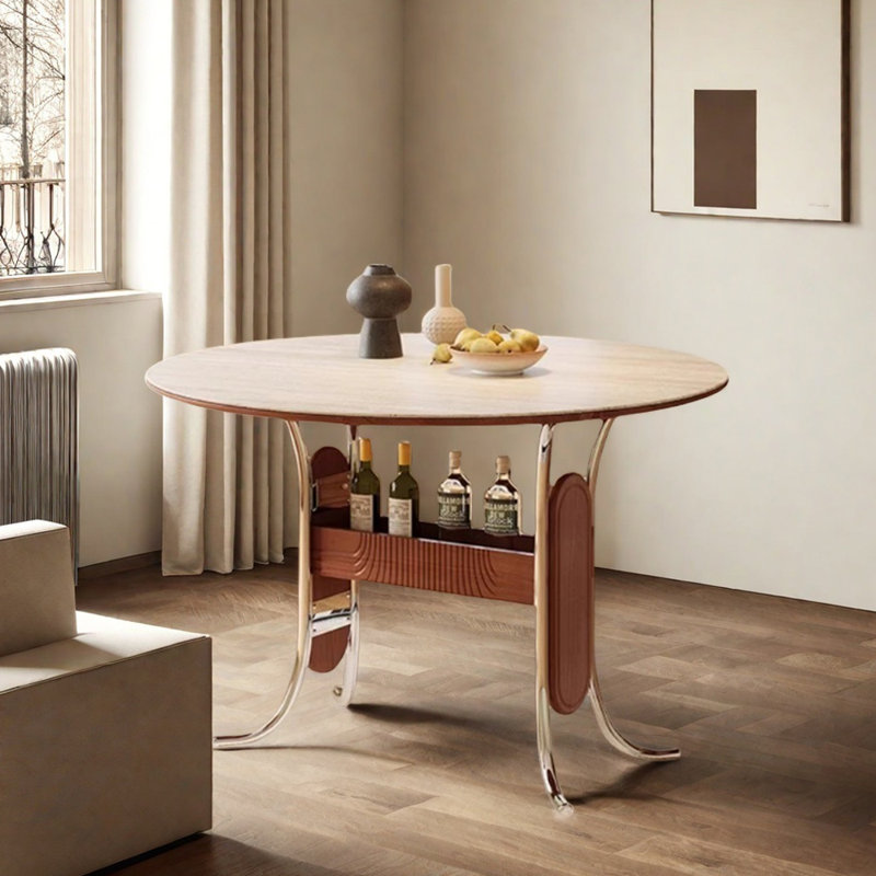 Exquisite durable round table with creative design, 29.52"H x 47.24"L x 47.24"W, Beige, Manufactured Wood/Slate