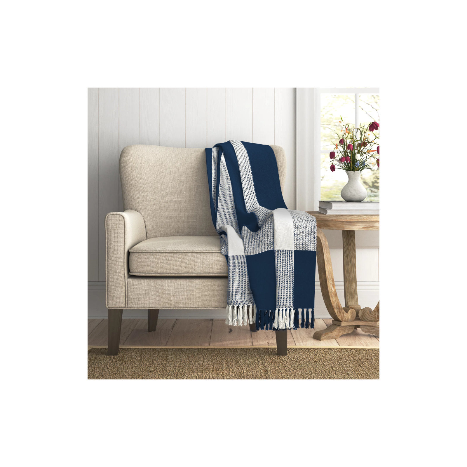  Plaid Cotton Blanket, Blue