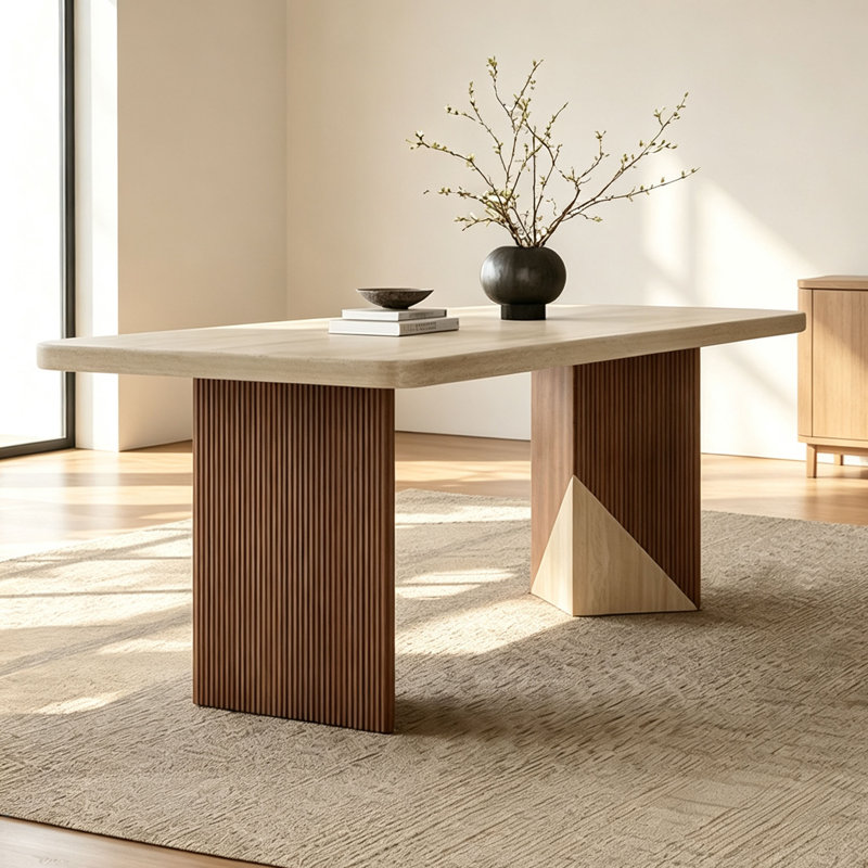 Table en pierre frittée rétro, 29.5" H x 78.7" W x 31.5" D