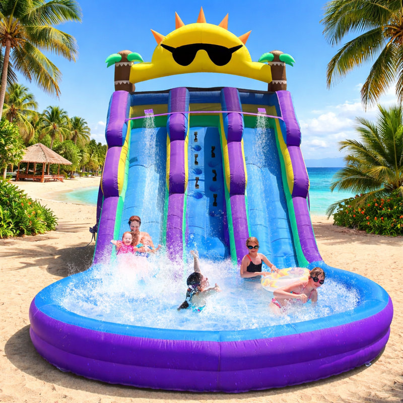 Double glissade d'eau gonflable de 21 pi avec piscine Splash et souffleur d'air, glissade d'eau pour enfants en tissu humide / sec Oxford