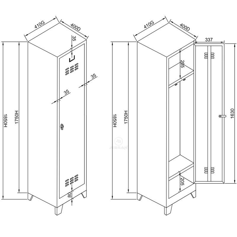 Armoire de rangement Locker, Bleu, H 72,8 po x l 16,1 po x P 15,7 po