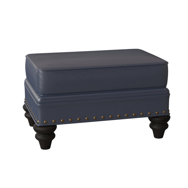 Carrado Leather Ottoman, Aline Light Gray Stonewash Genuine Leather, Cobblestone, French Natural