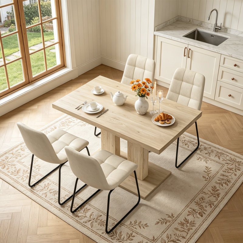 Ensemble de table de salle à manger 46 po, ensemble de table de cuisine 5 pièces avec 4 chaises en similicuir, table de cuisine moderne pour appartement, salle à manger