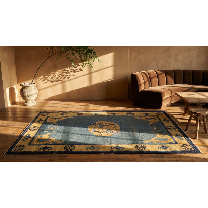 Petit tapis rectangulaire chinois en laine nouée de style chinois antique des années 1890