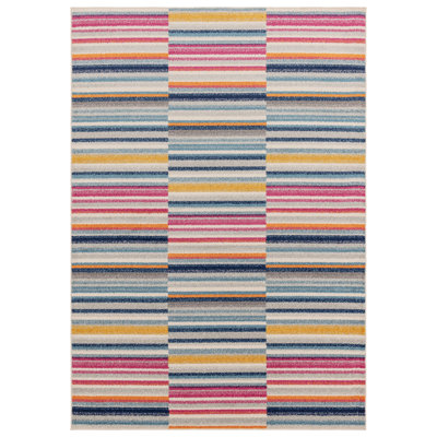 Donnavon Striped Blue/Pink/Yellow Area Rug