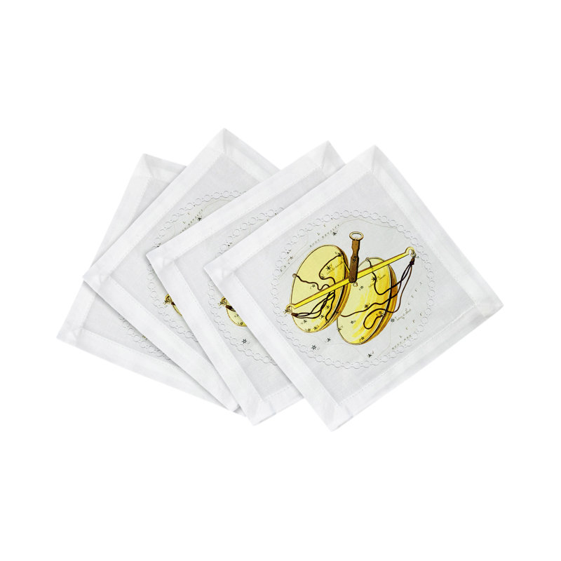 Zodiac Libra Cotton Sateen Cocktail Napkins, White