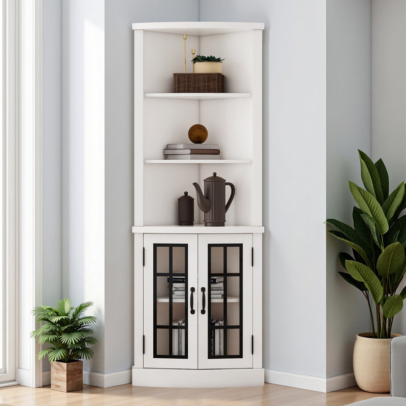 Bibliothèque de rangement à 5 niveaux H 65,3 po x l 23,8 po Armoney, blanc vieilli, Blanc patiné