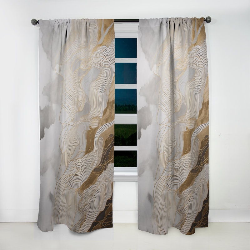 Or et gris abstrait ligne artistique III - Rideau moderne - Velours obscurcissant - 1 panneau, L 52 po x L 120 po