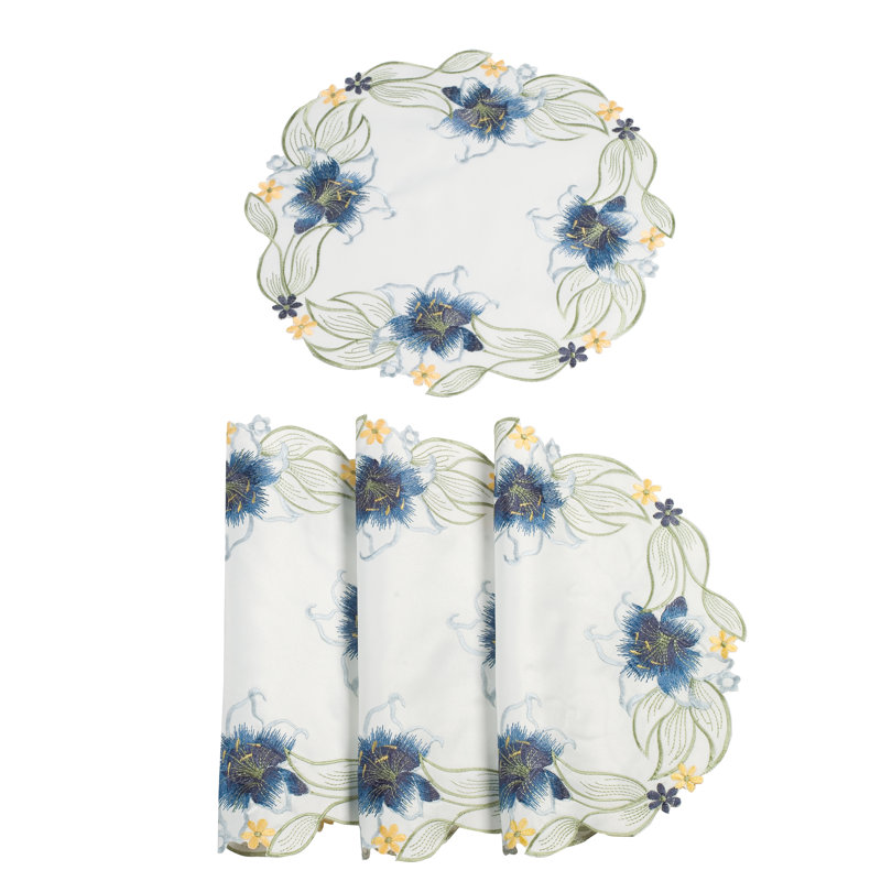 Cedrick Polyester Floral Round Doilies Set of 4 for Dining Table Decor and Christmas Table Settings