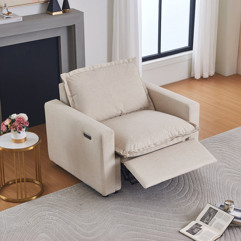Fauteuil inclinable électrique en tissu avec accoudoirs carrés et chargement zéro - Gravity, Beige Fabric