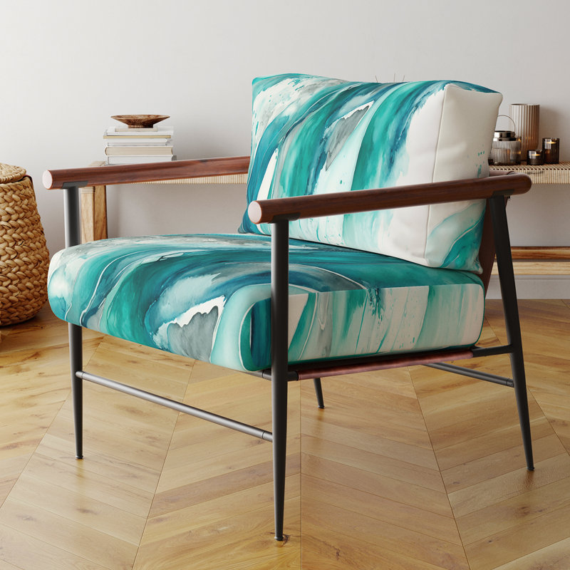 Turquoise Waves In Paradise I - Chaise rembourrée avec accoudoirs, Noir
