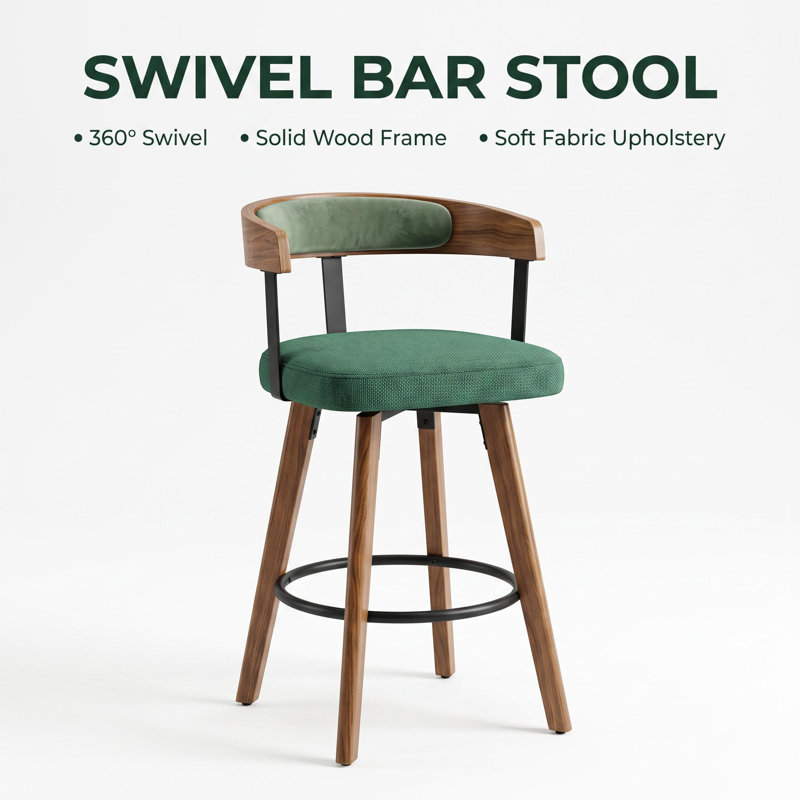 Swivel Counter Stool with Solid Wood Frame, Vert
 Paquet de 2