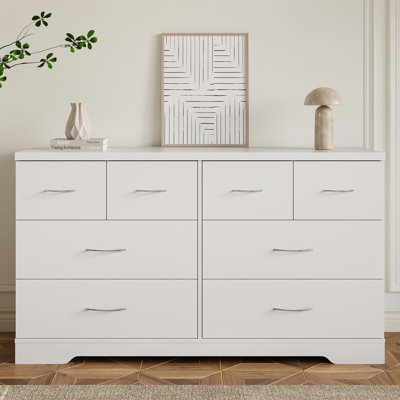Austin 8-Drawer Double Dresser - Modern White High Gloss & Oak Structure - By Tvilum