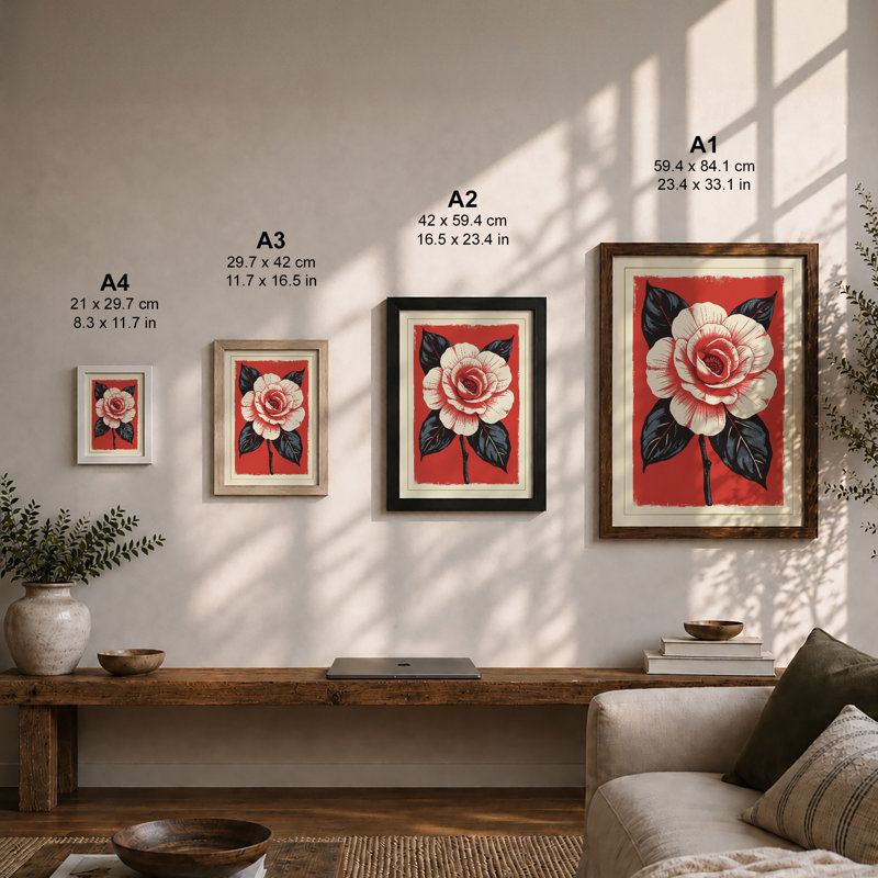 Pink Rose in Bloom Botanical - Framed Print, A1 - 84.1 x 59.4 cm, Oak