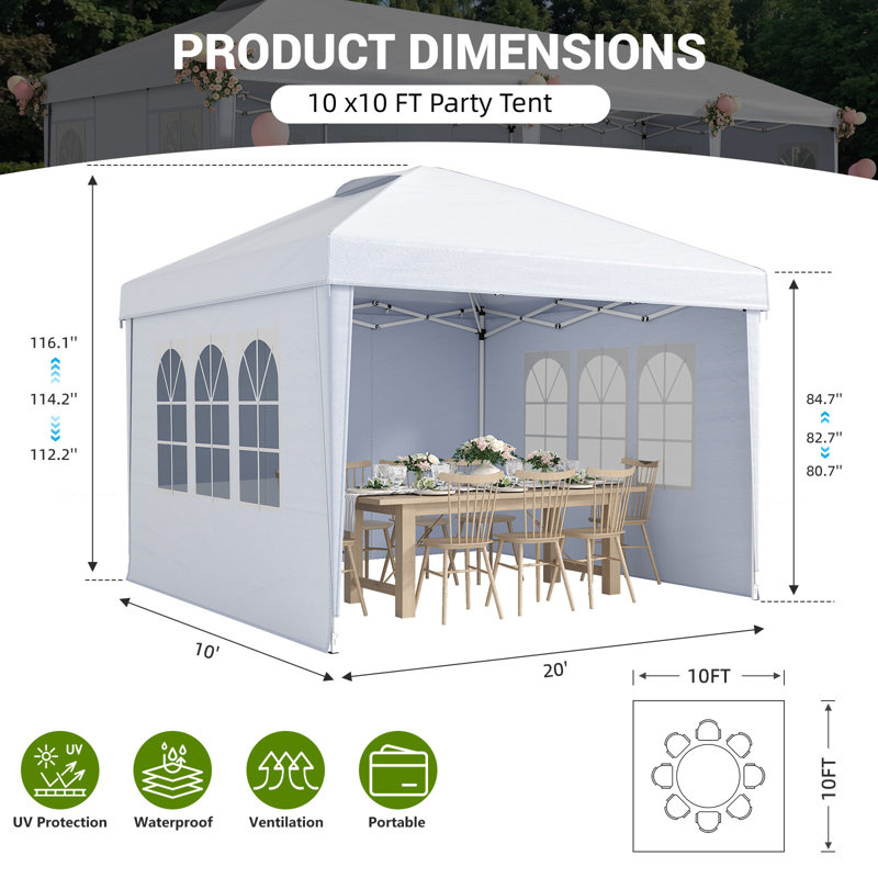 10' X 10' Pop Up Canopy Tent With 4 Removable Sidewalls, Waterproof Gazebo With Mosquito Netting, Easy Setup Instant Shelter For Patio, Backyard & Party, White