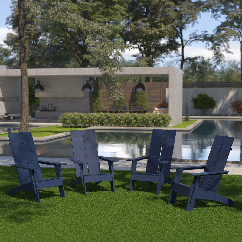 Balasi Modern Dual Slat Back Indoor/Outdoor Adirondack Style Chairs, Navy