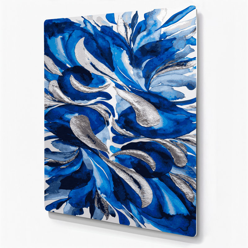 Abstrait aquarelle 13, art mural en métal bleu, H 12 po x l 18 po