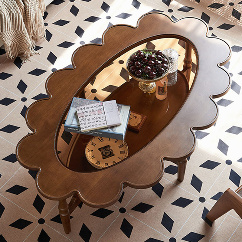Vintage Oval Two-Tier Solid Wood Coffee Table