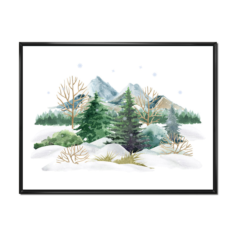 Winter Forest Landscape Nature Scene - Peinture sur toile, H 16 po x l 32 po, Cadre flottant noir