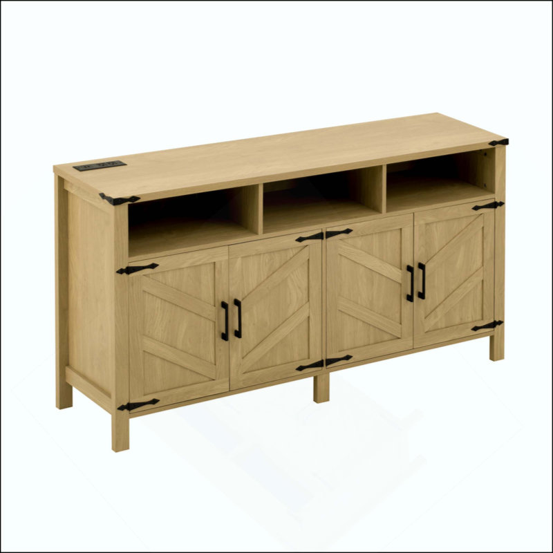 Modern 4-Door Sideboard Buffet With Power Outlets & USB Ports, Adjustable Shelves And Half-Open Storage Cabinet, Metal Accents & Aluminum Handles For Living Room, Dining Room, Entryway