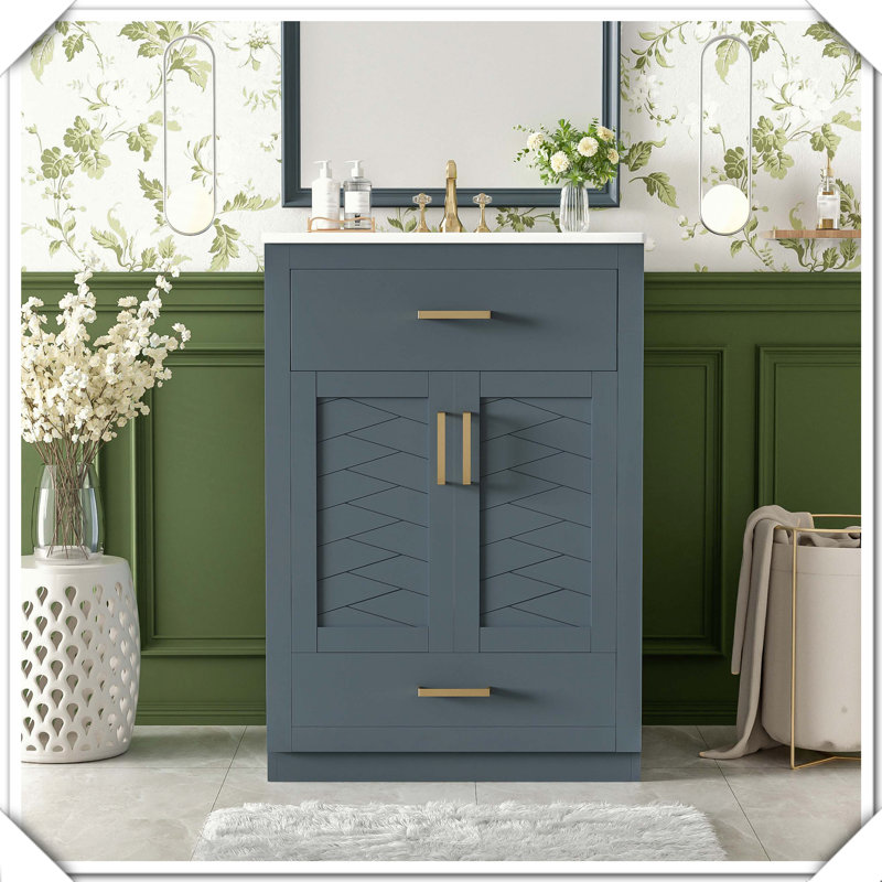 Meuble-lavabo simple avec tiroir intégré en céramique, Bleu