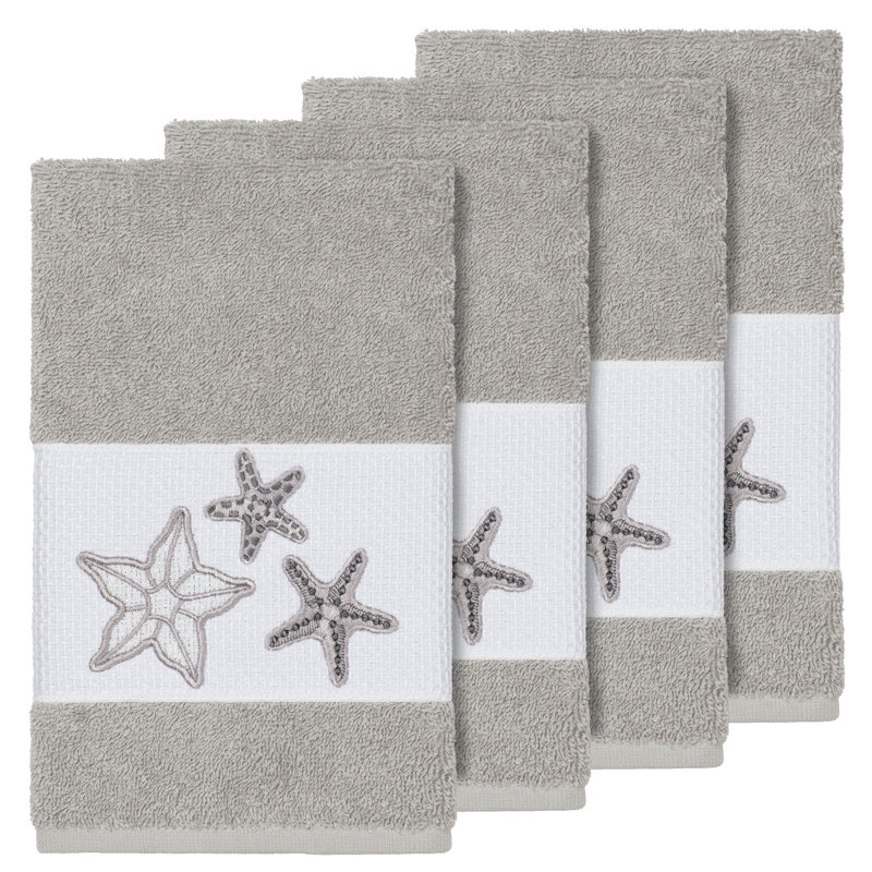 Lydia 100% Turkish Cotton Embellished Hand Towel, Light Gray