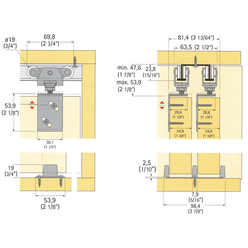 60 in. Stainless Steel Sliding Door Hardware Kit