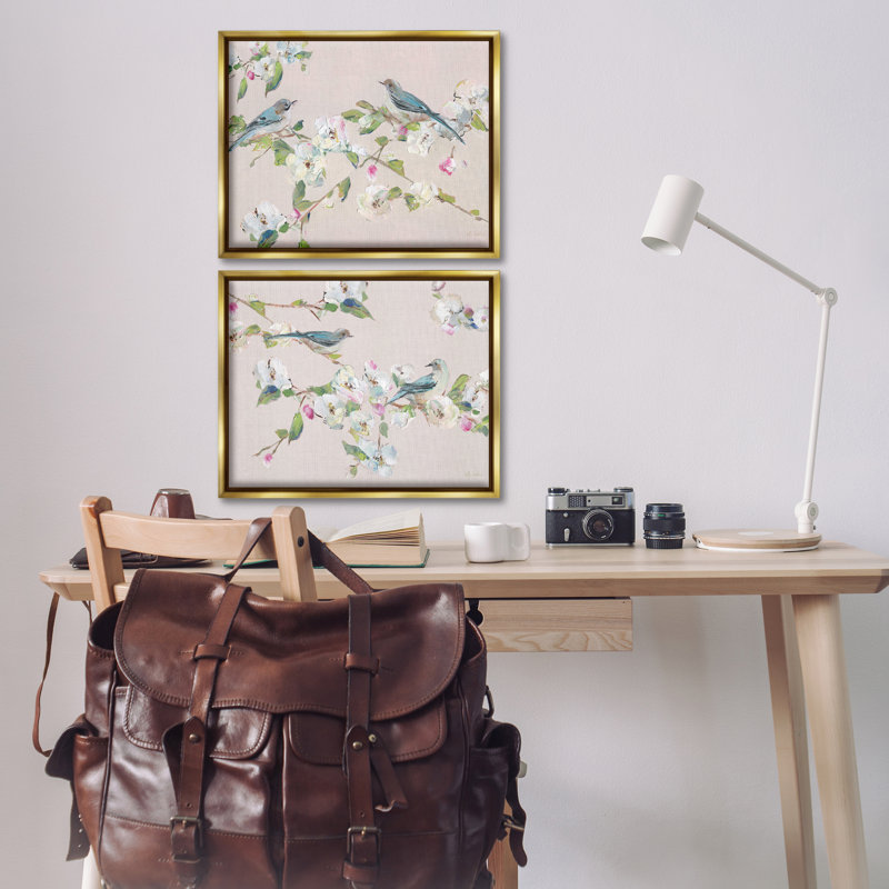 Ensemble de 2 toiles flottantes avec vue sur les fleurs et oiseaux, design par Sally Swatland, H 17 po x l 21 po
