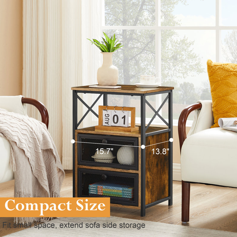 Kempst Nightstand Set 2, Small Bedside Table with Drawers, Narrow Side End Table with Open Shelf, 2 Drawer Dresser for Bedroom/Living Room/Dorms